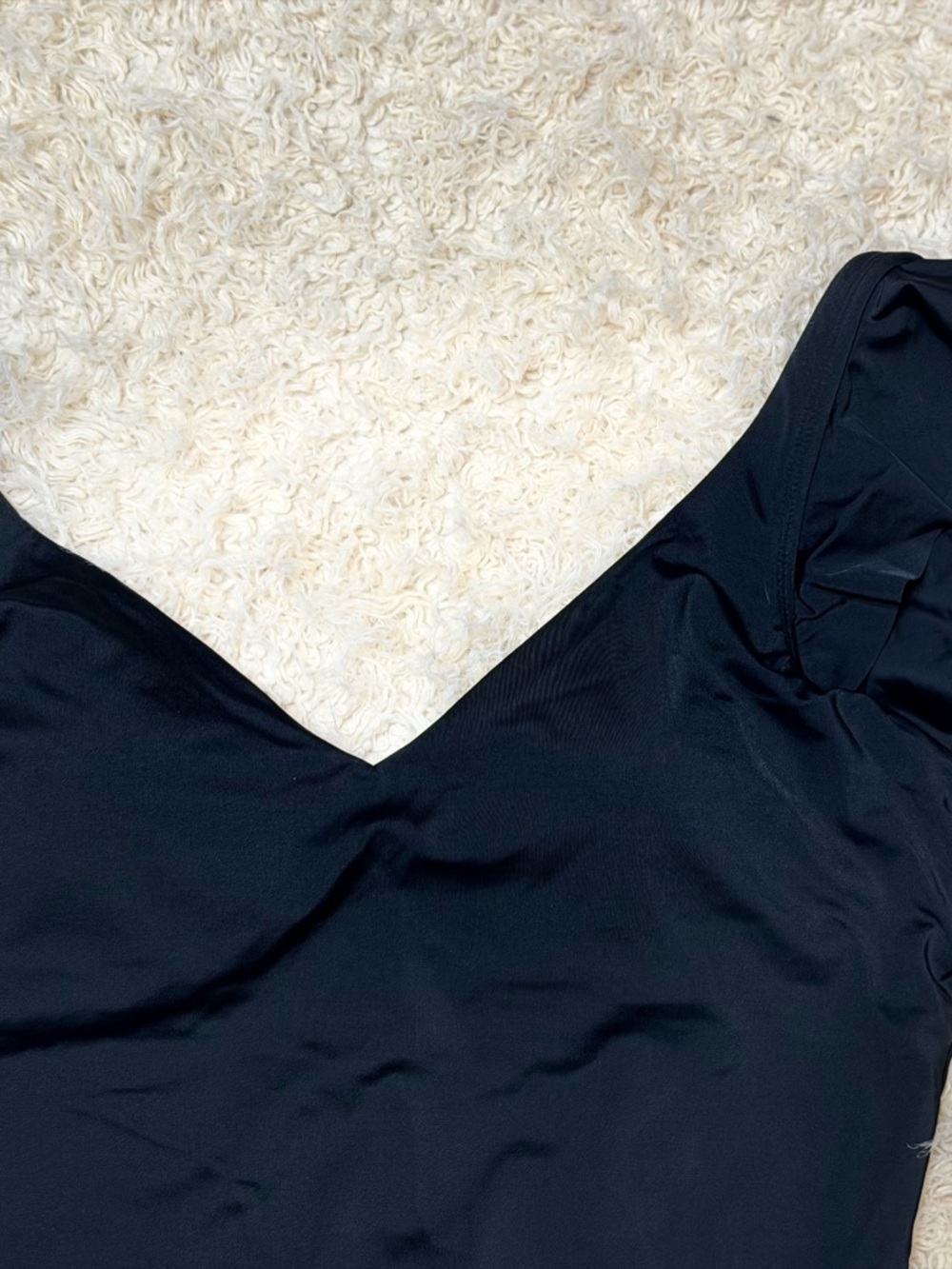 NWT time&tru Black One-Piece Swimsuit with Ruffle Straps - Picture 2 of 8